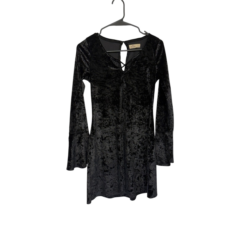 Hollister Black Crushed Velvet Bell Sleeve Mini Dress Whimsigoth Vampy Small
